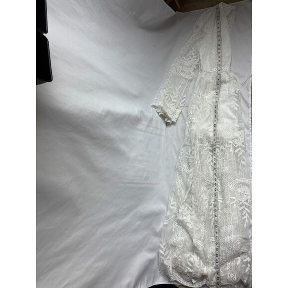 BOHO Beach Hut NWT Maxi White Embroidered Dress Lace Crochet Long Bohemian M - Picture 12 of 12